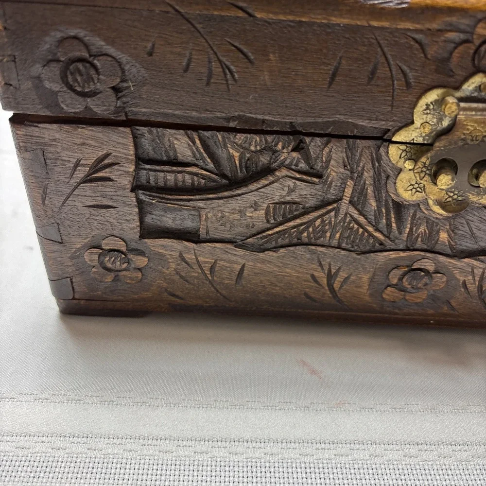 Ornate Asian Vintage / Antique Carved Wooden Chinese Chest / Box